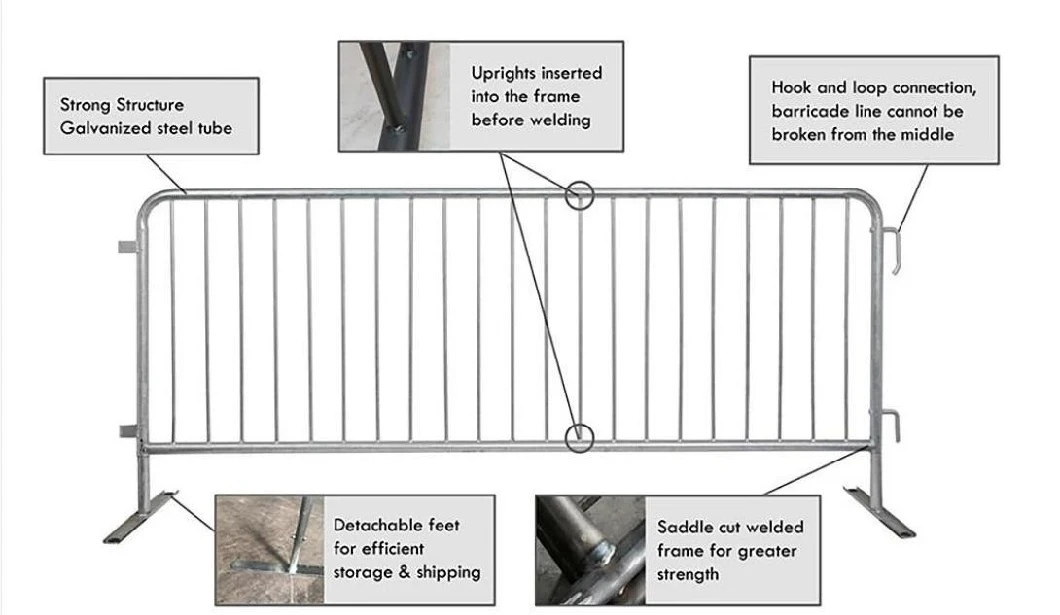 Removable Temporary Customized Galvanized Powder Coated Road Construction Traffic Steel Pedestrian Crowd Control Fence Barricade Fencing Barrier for Event Stage